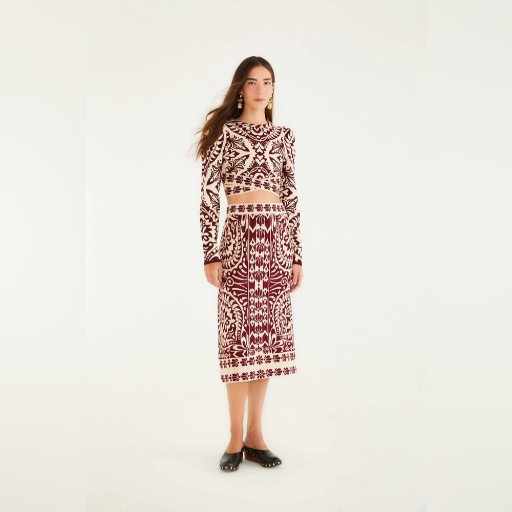FARM RIO Pineapple Love Knit Midi Skirt